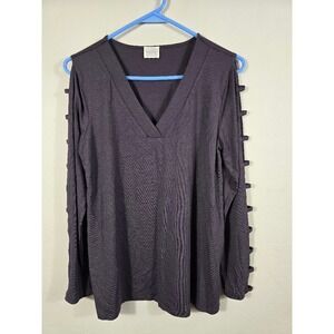 Curio V-Neck Tunic Top‎ Cutout Sleeve Long Sleeve Black Casual Top